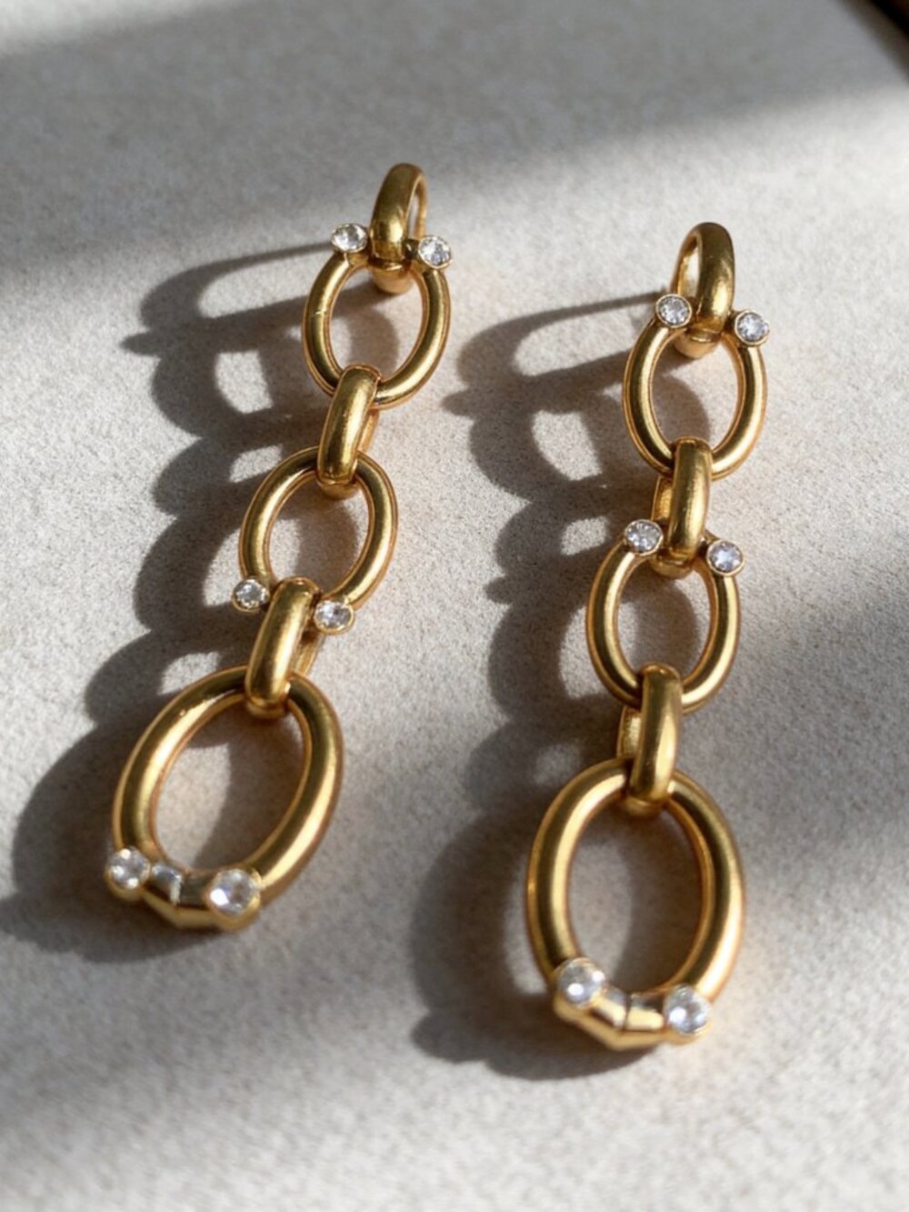 Gold Rhinestone Chain Drop Earrings - Picture 6 of 15